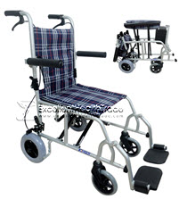 00658: รถเข็นพกพาล้อหนา - พร้อมกระเป๋า (Portable Alloy Wheelchair KIMBER) (WS-01) - น้ำเงิน